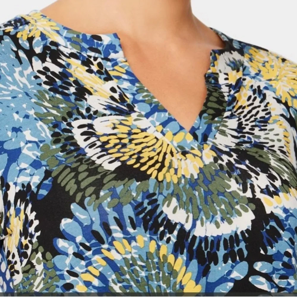 Chico's Blue, Yellow & Green Floral V‑Neck Midi Dress